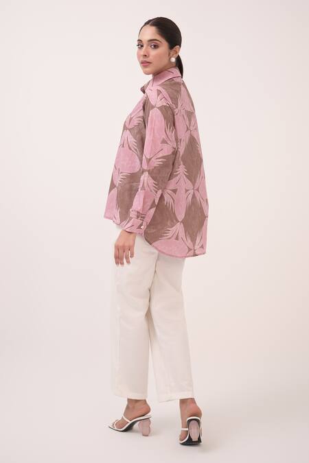 Ruchi Marodia Pink Cotton Collared Designer Herringbone Pant Set Online at Aza Fashions Ruchi Marodia_Pink Cotton Collared Designer Herringbone Pant Set _Online_at_Aza_Fashions