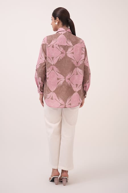 Shop Ruchi Marodia Pink Cotton Collared Designer Herringbone Pant Set at Aza Fashions Shop_Ruchi Marodia_Pink Cotton Collared Designer Herringbone Pant Set _at_Aza_Fashions