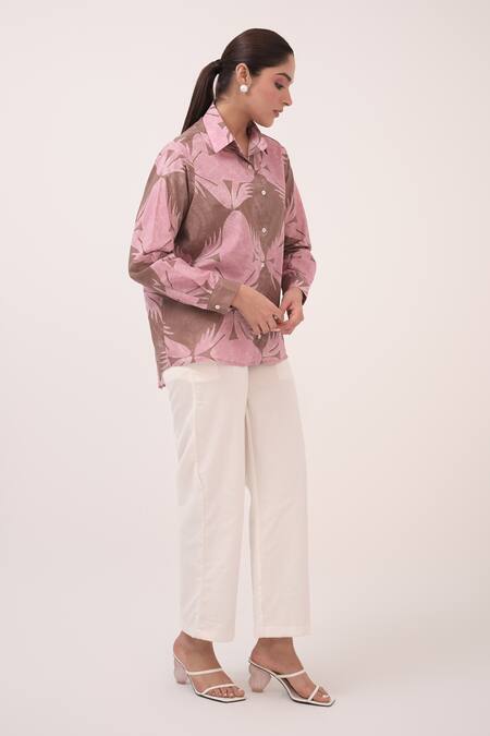 Buy Ruchi Marodia Pink Cotton Collared Designer Herringbone Pant Set Online at Aza Fashions Buy_Ruchi Marodia_Pink Cotton Collared Designer Herringbone Pant Set _Online_at_Aza_Fashions