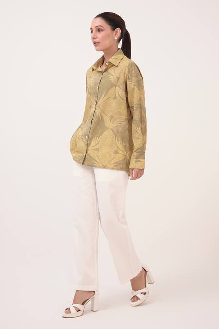 Buy Ruchi Marodia Green Cotton Collared And Yellow Printed Shirt & Pant Set Online at Aza Fashions Buy_Ruchi Marodia_Green Cotton Collared And Yellow Printed Shirt & Pant Set _Online_at_Aza_Fashions