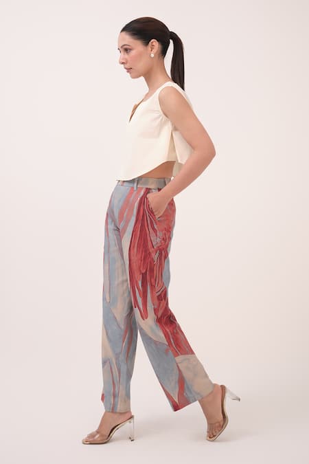 Buy Ruchi Marodia Off White Cotton, Denim V-neck Designer And Blue Pant Set Online at Aza Fashions Buy_Ruchi Marodia_Off White Cotton, Denim V-neck Designer And Blue Pant Set _Online_at_Aza_Fashions