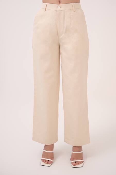 Buy Ruchi Marodia Beige Cotton, Denim Collared Striped And Green Pant Set Online at Aza Fashions Buy_Ruchi Marodia_Beige Cotton, Denim Collared Striped And Green Pant Set _Online_at_Aza_Fashions