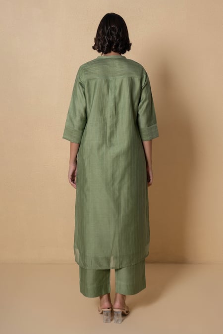 Kameez Olive Green Chanderi Kurta & Pant Set 