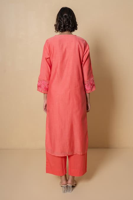 Kameez Embroidered Peach Kurta Set 