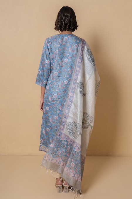 Kameez Blue Printed Kurta With Dupatta 
