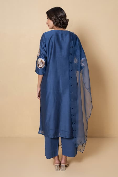 Kameez Embroidered Blue Chanderi Kurta Set 