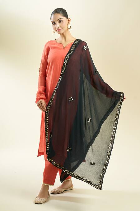 Shop_Samyukta Singhania_Black Chiffon Dupatta With Embellishments_Online_at_Aza_Fashions