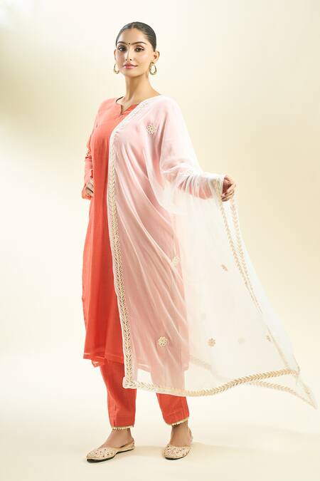 Shop_Samyukta Singhania_Embroidered White Chiffon Dupatta_Online_at_Aza_Fashions