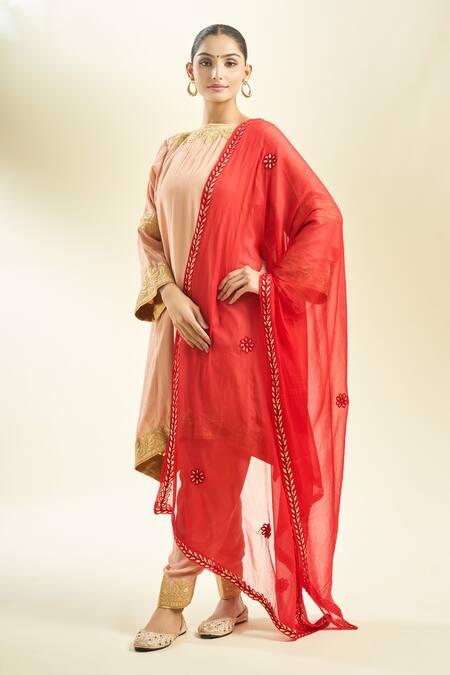 Samyukta Singhania_Embroidered Red Chiffon Dupatta_Online_at_Aza_Fashions