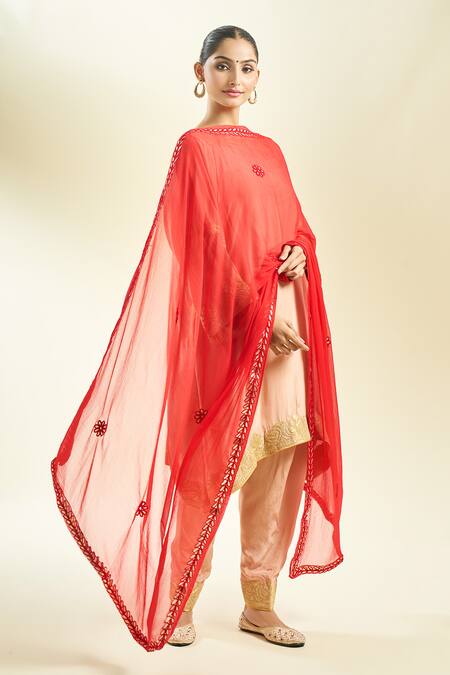 Buy_Samyukta Singhania_Embroidered Red Chiffon Dupatta_Online_at_Aza_Fashions