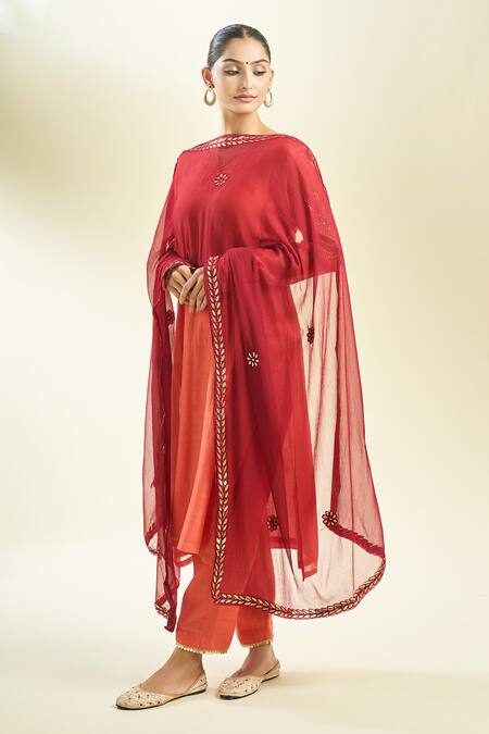 Samyukta Singhania_Maroon Chiffon Embroidery Dupatta_Online_at_Aza_Fashions