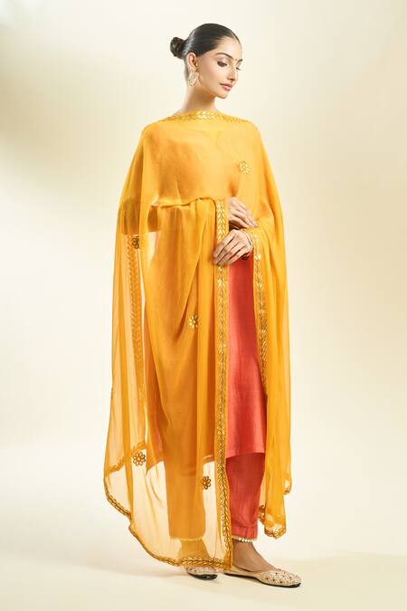 Shop_Samyukta Singhania_Mustard Yellow Chiffon Dupatta_at_Aza_Fashions