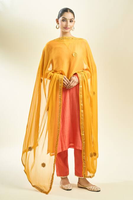Buy_Samyukta Singhania_Mustard Yellow Chiffon Dupatta_Online_at_Aza_Fashions