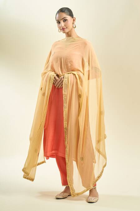 Shop Samyukta Singhania Gold Embroidered Chiffon Dupatta at Aza Fashions Shop_Samyukta Singhania_Gold Embroidered Chiffon Dupatta_at_Aza_Fashions