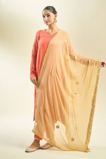 Shop Samyukta Singhania Gold Embroidered Chiffon Dupatta Online at Aza Fashions Shop_Samyukta Singhania_Gold Embroidered Chiffon Dupatta_Online_at_Aza_Fashions