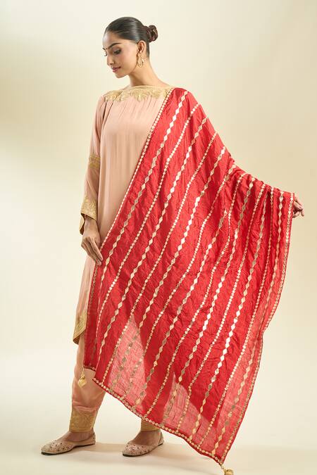Buy_Samyukta Singhania_Red Striped Silk Blend Dupatta_Online_at_Aza_Fashions
