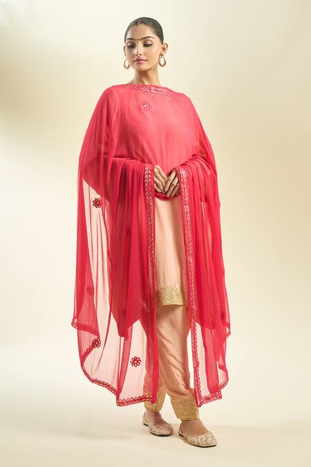Shop_Samyukta Singhania_Embroidered Chiffon Dupatta_at_Aza_Fashions