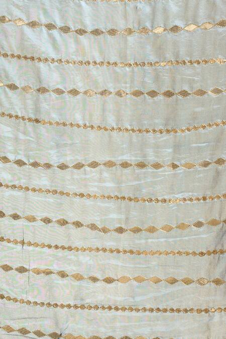 Shop_Samyukta Singhania_Gray Grey Silk Blend Dupatta With Golden Stripes_Online_at_Aza_Fashions