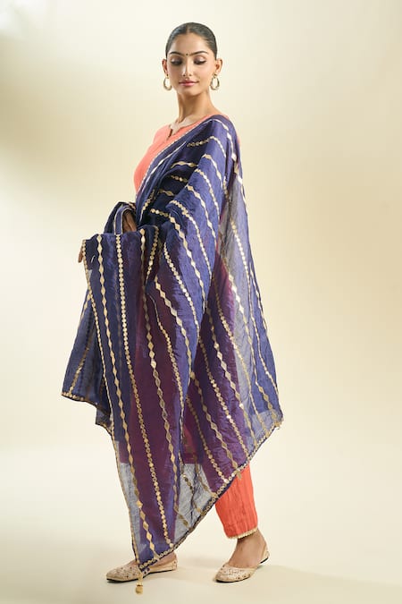 Samyukta Singhania_Navy Blue Silk Blend Dupatta_Online_at_Aza_Fashions
