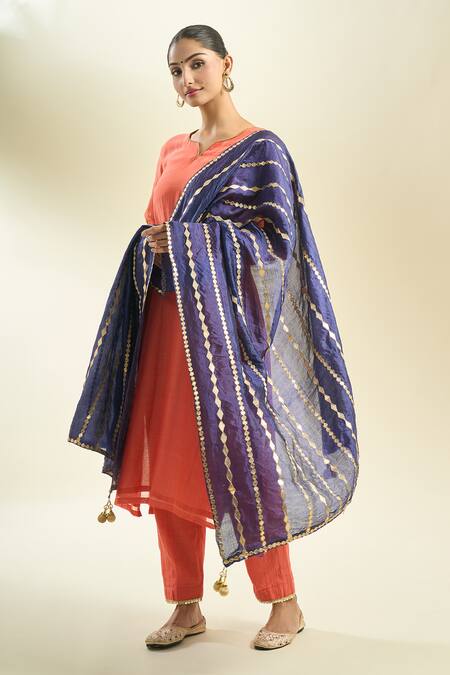 Shop_Samyukta Singhania_Navy Blue Silk Blend Dupatta_Online_at_Aza_Fashions