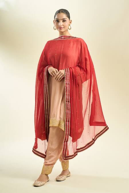 Samyukta Singhania_Maroon Embellished Dupatta_at_Aza_Fashions