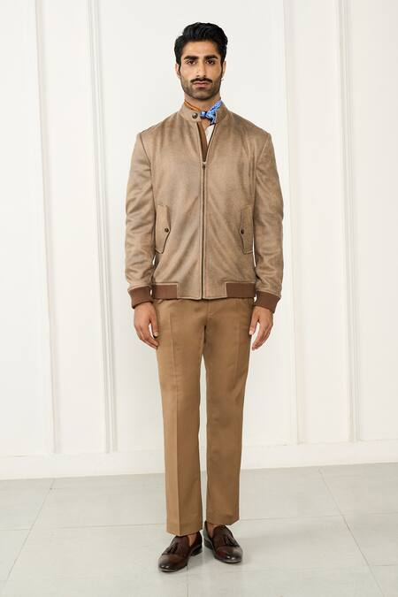 Gargee Designers_Beige Leatherette Bomber Jacket _Online_at_Aza_Fashions