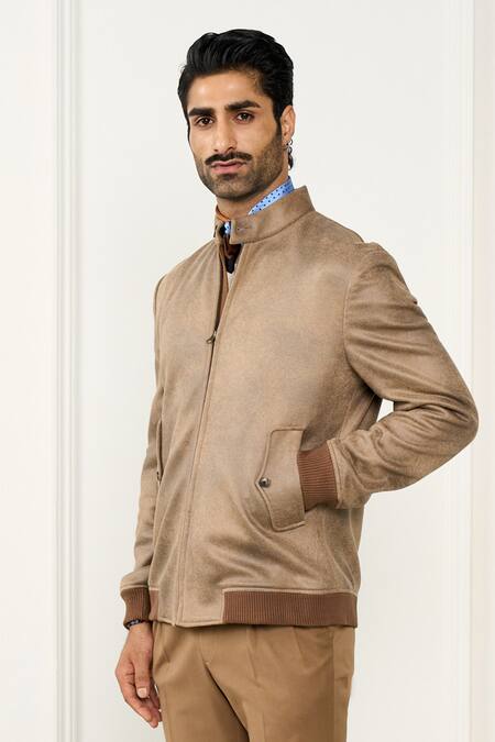 Buy_Gargee Designers_Beige Leatherette Bomber Jacket _Online_at_Aza_Fashions