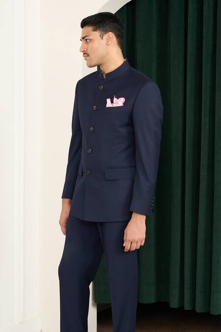 Gargee Designers Blue Polyester Navy Designer Bandhgala Set Online at Aza Fashions Gargee Designers_Blue Polyester Navy Designer Bandhgala Set _Online_at_Aza_Fashions