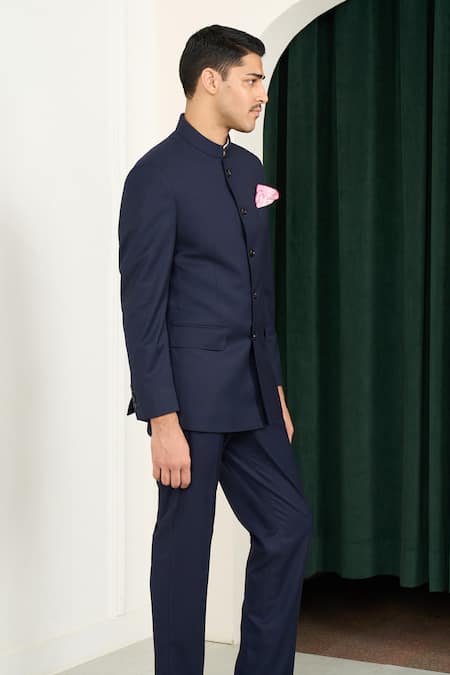 Buy Gargee Designers Blue Polyester Navy Designer Bandhgala Set Online at Aza Fashions Buy_Gargee Designers_Blue Polyester Navy Designer Bandhgala Set _Online_at_Aza_Fashions