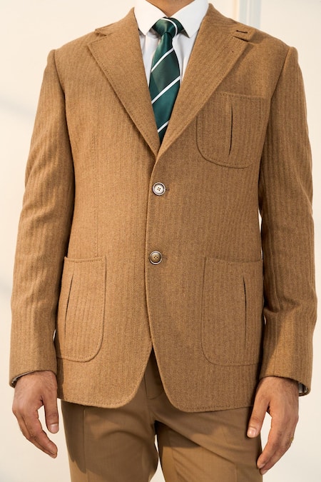 Gargee Designers_Beige Wool Single Breasted Blazer _Online_at_Aza_Fashions