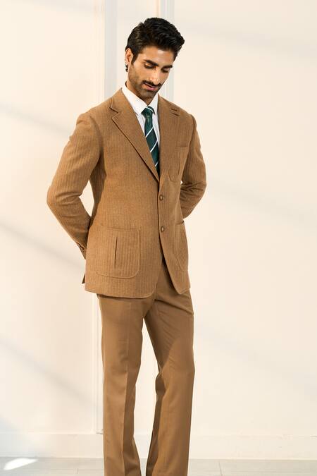 Buy_Gargee Designers_Beige Wool Single Breasted Blazer _Online_at_Aza_Fashions