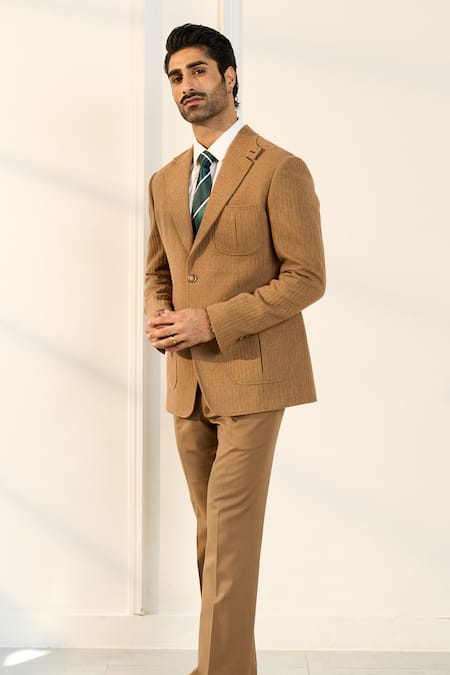 Shop_Gargee Designers_Beige Wool Single Breasted Blazer _Online_at_Aza_Fashions