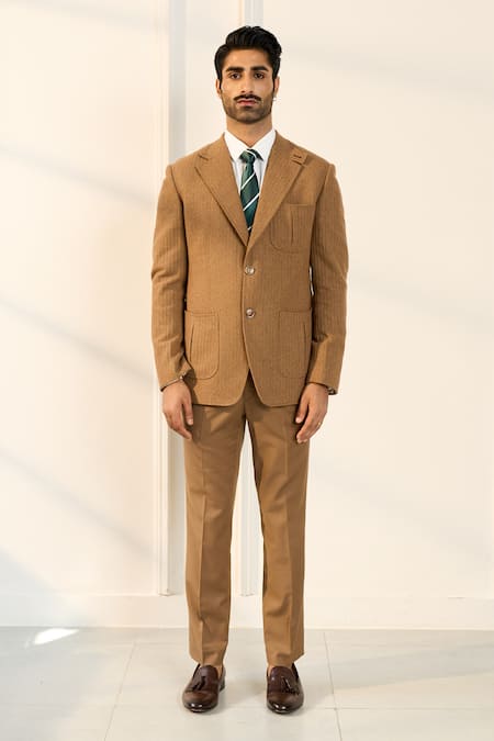 Gargee Designers_Beige Wool Single Breasted Blazer _at_Aza_Fashions