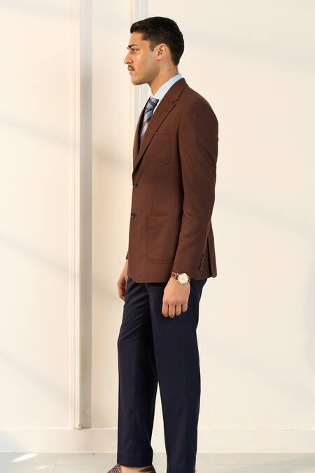 Buy_Gargee Designers_Brown Wool Single Breasted Blazer _Online_at_Aza_Fashions