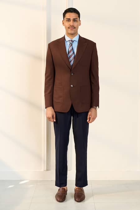 Shop_Gargee Designers_Brown Wool Single Breasted Blazer _Online_at_Aza_Fashions