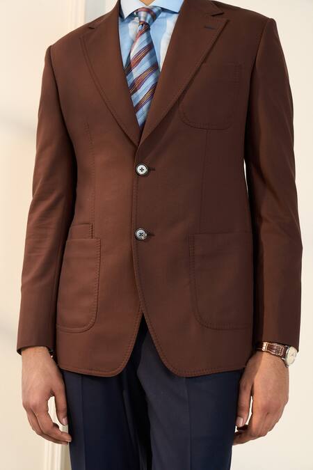 Gargee Designers_Brown Wool Single Breasted Blazer _at_Aza_Fashions