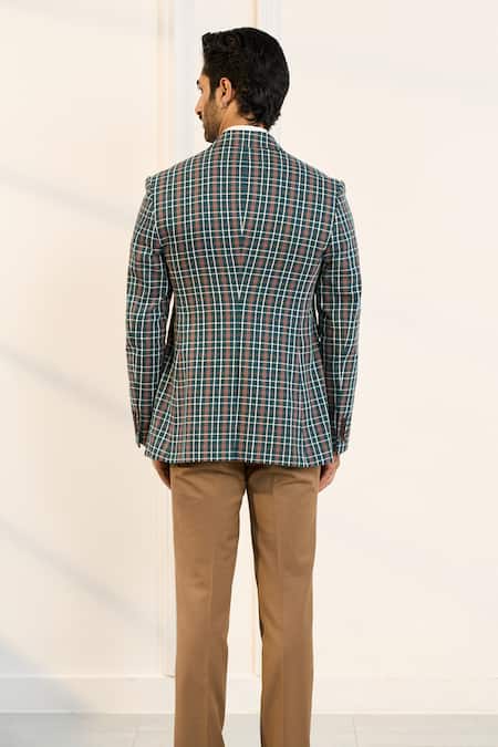 Gargee Designers Green Checkered Single Breasted Blazer 