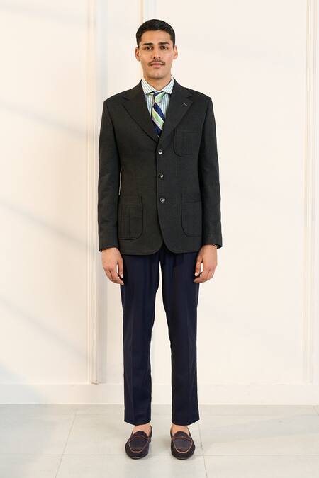 Shop Gargee Designers Gray Polyester, Viscose, Lycra Grey Single Breasted Blazer Online at Aza Fashions Shop_Gargee Designers_Gray Polyester, Viscose, Lycra Grey Single Breasted Blazer _Online_at_Aza_Fashions