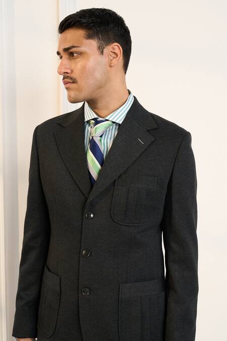 Gargee Designers Gray Polyester, Viscose, Lycra Grey Single Breasted Blazer at Aza Fashions Gargee Designers_Gray Polyester, Viscose, Lycra Grey Single Breasted Blazer _at_Aza_Fashions