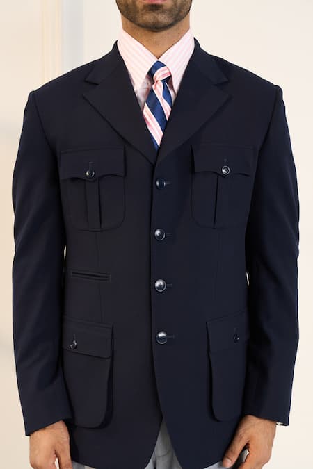 Buy Gargee Designers Blue Polyester, Viscose, Lycra Designer Single Breasted Blazer Online at Aza Fashions Buy_Gargee Designers_Blue Polyester, Viscose, Lycra Designer Single Breasted Blazer_Online_at_Aza_Fashions