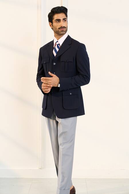 Shop Gargee Designers Blue Polyester, Viscose, Lycra Designer Single Breasted Blazer Online at Aza Fashions Shop_Gargee Designers_Blue Polyester, Viscose, Lycra Designer Single Breasted Blazer_Online_at_Aza_Fashions