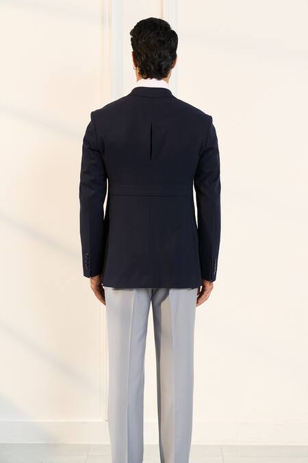 Shop Gargee Designers Blue Polyester, Viscose, Lycra Designer Single Breasted Blazer at Aza Fashions Shop_Gargee Designers_Blue Polyester, Viscose, Lycra Designer Single Breasted Blazer_at_Aza_Fashions