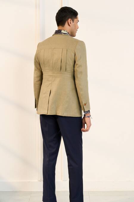 Shop Gargee Designers Green Linen Single Breasted Blazer at Aza Fashions Shop_Gargee Designers_Green Linen Single Breasted Blazer_at_Aza_Fashions