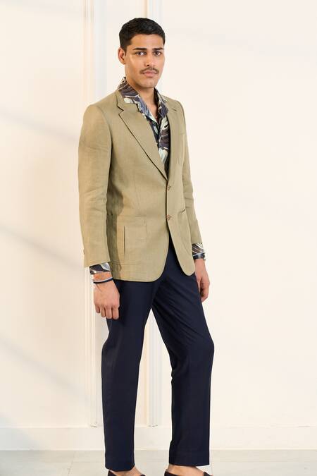 Gargee Designers Green Linen Single Breasted Blazer Online at Aza Fashions Gargee Designers_Green Linen Single Breasted Blazer_Online_at_Aza_Fashions