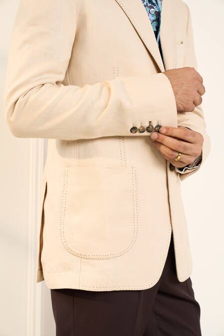 Buy_Gargee Designers_Beige Linen Single Breasted Blazer _Online_at_Aza_Fashions