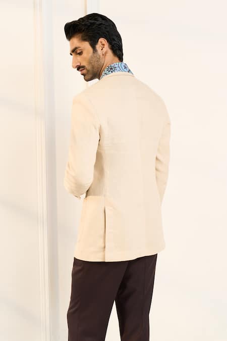 Shop_Gargee Designers_Beige Linen Single Breasted Blazer _at_Aza_Fashions