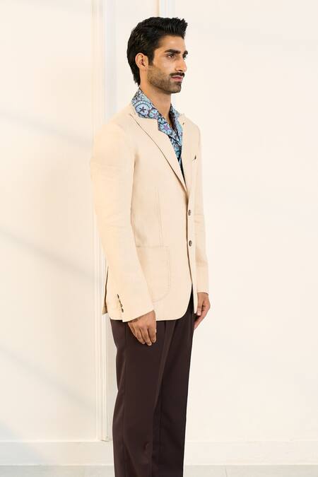 Shop_Gargee Designers_Beige Linen Single Breasted Blazer _Online_at_Aza_Fashions