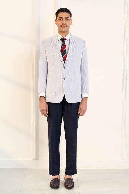 Gargee Designers White Cotton Striped Blazer Online at Aza Fashions Gargee Designers_White Cotton Striped Blazer _Online_at_Aza_Fashions