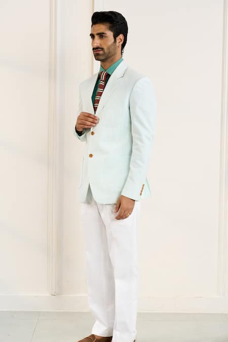 Gargee Designers Green Cotton Striped Blazer Online at Aza Fashions Gargee Designers_Green Cotton Striped Blazer _Online_at_Aza_Fashions