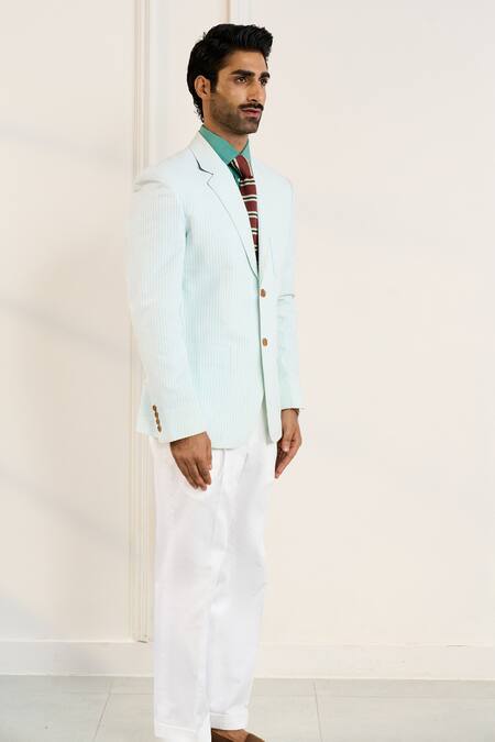 Buy Gargee Designers Green Cotton Striped Blazer Online at Aza Fashions Buy_Gargee Designers_Green Cotton Striped Blazer _Online_at_Aza_Fashions